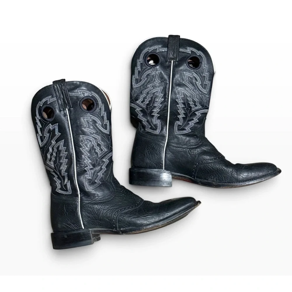 Rocky Cowboy Western Boots Mens 11 M Black Leather Square Toe Embroidered 5021